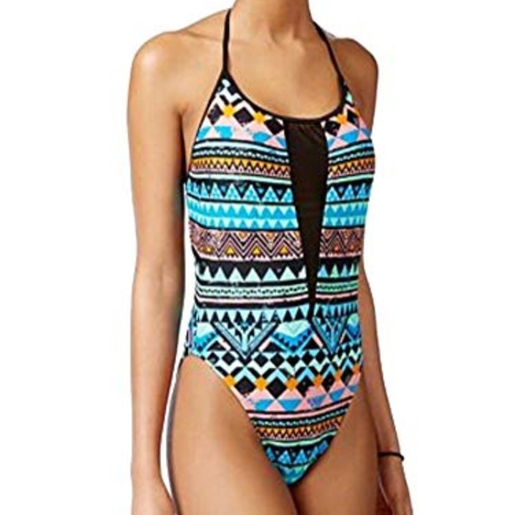 Bikini Nation Tribal Print Illusion Plunge 1 Piece - Picture 1 of 2